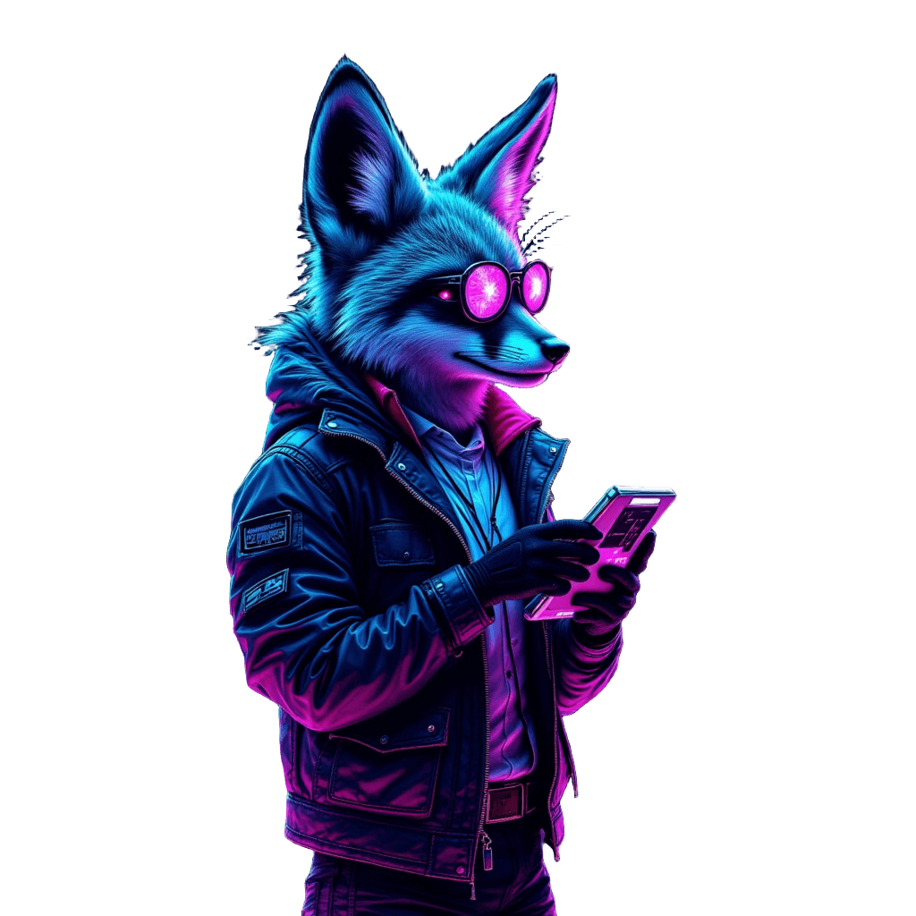 Cyberpunk Hacker Fox with Holographic Screens