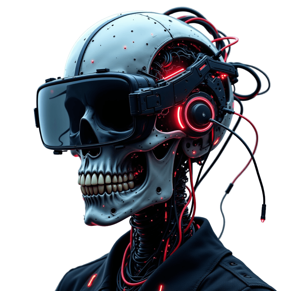 Cyber Skull with Vr Headset and Neural Wires
