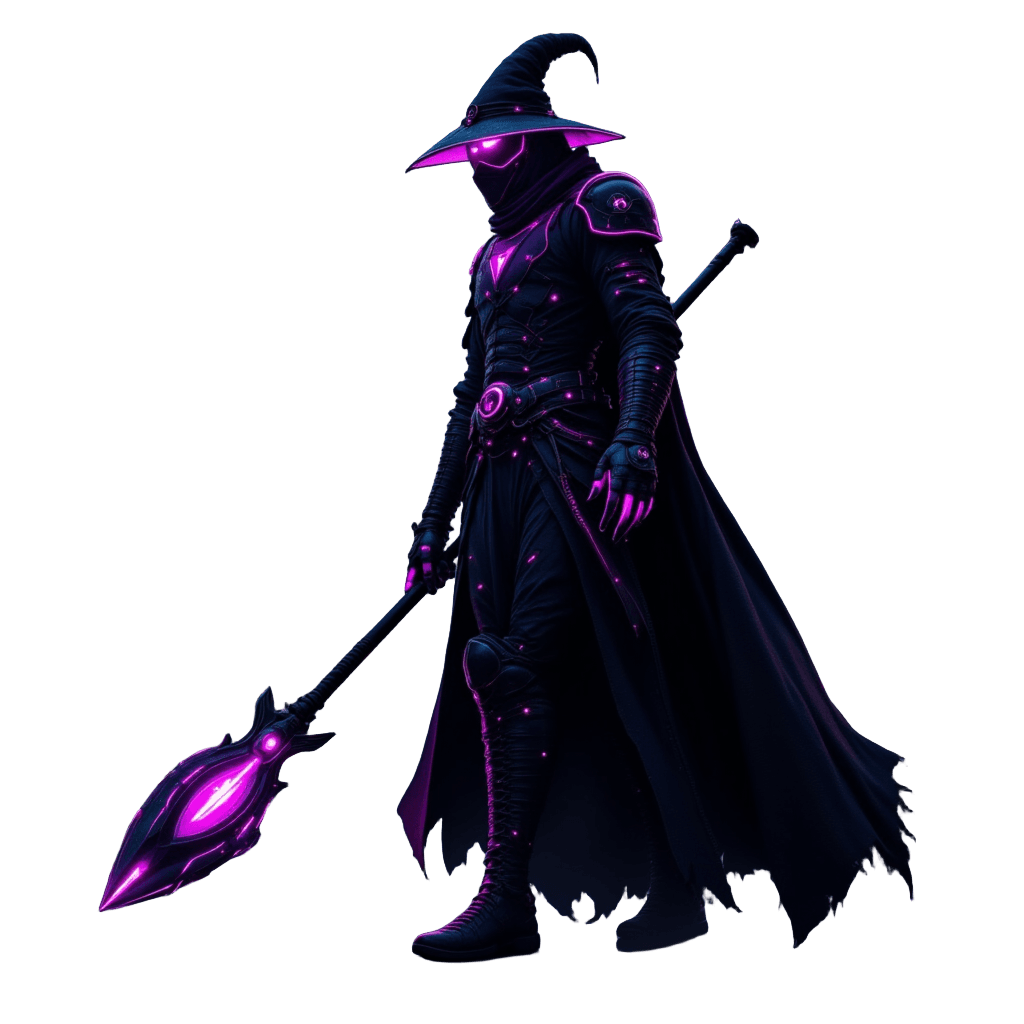 Cyberpunk Witch with Tech Staff and Holo Spells