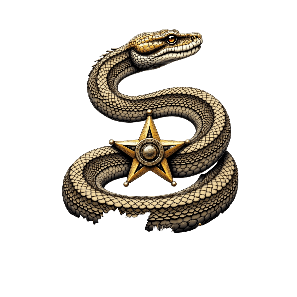 Rattlesnake Coiled Around Sheriff Star Badge