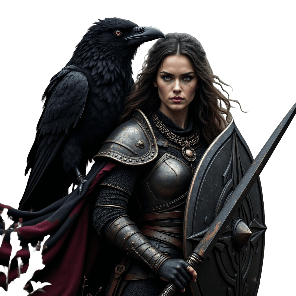 Shield Maiden with Celtic Armor and Raven