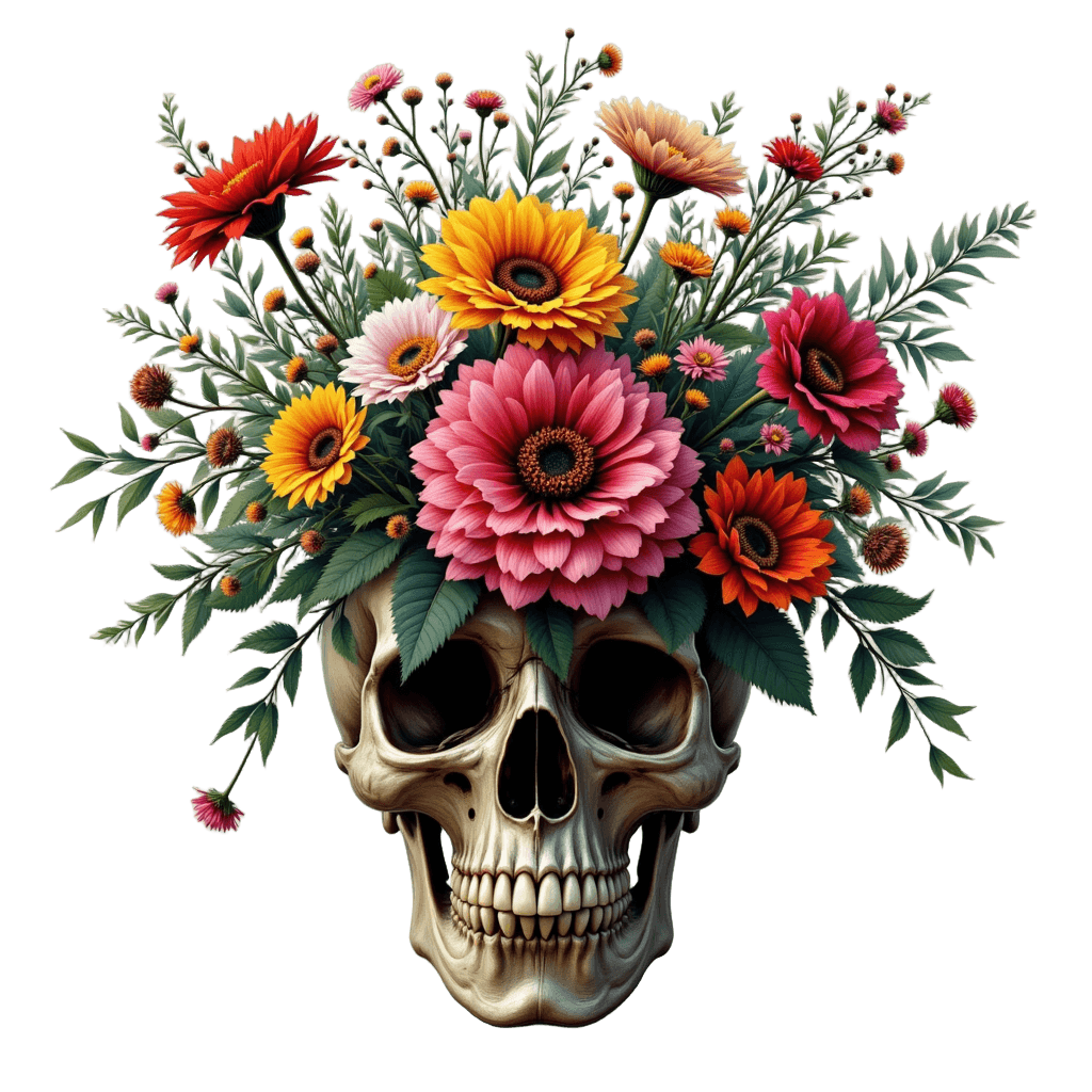 Wildflower Bouquet in Human Skull Vase