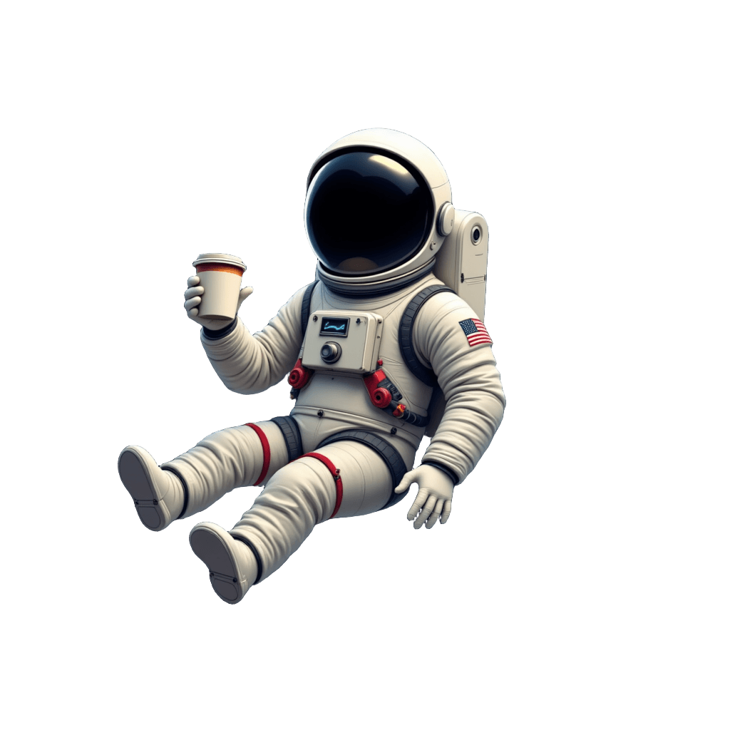 Sloth Astronaut Floating with Coffee Cup