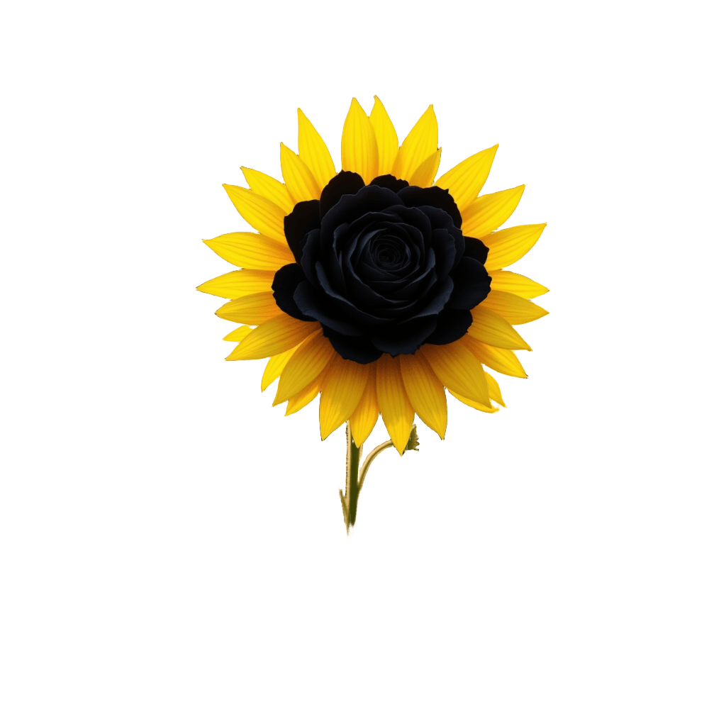 Sunflower Field with Single Black Rose