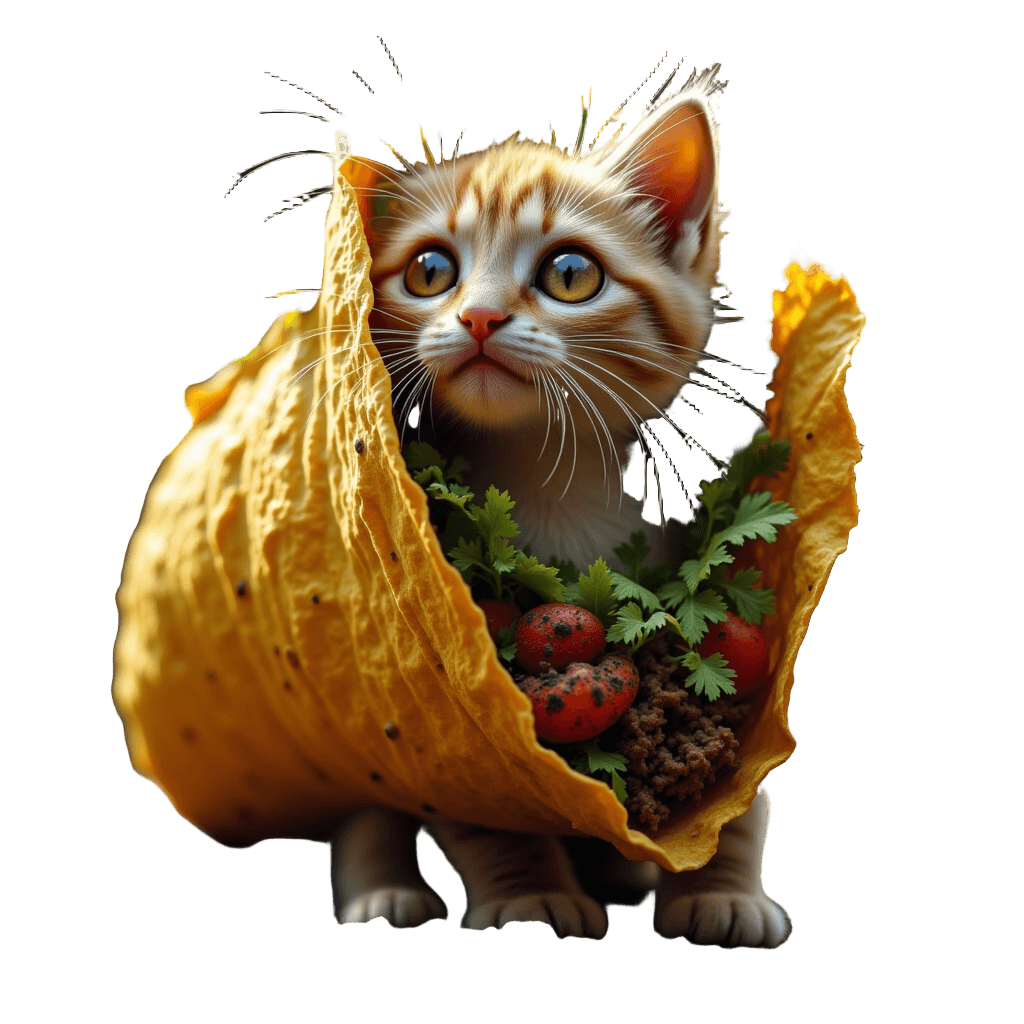 Cat Inside a Taco Both Looking Happy