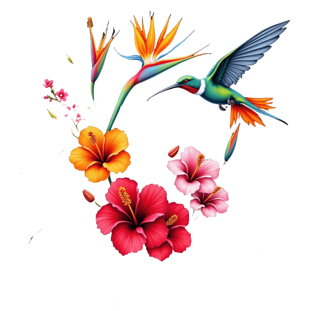 Tropical Hibiscus with Hummingbird