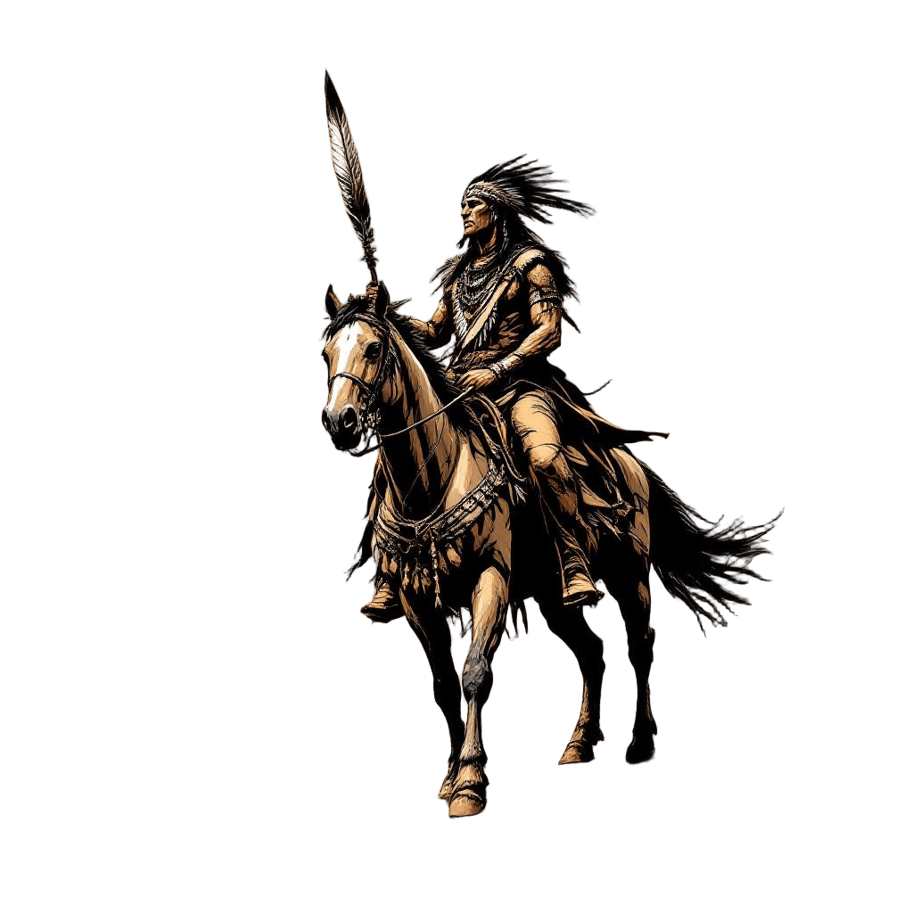 An Apache Warrior on Horseback with a Feathered Lance