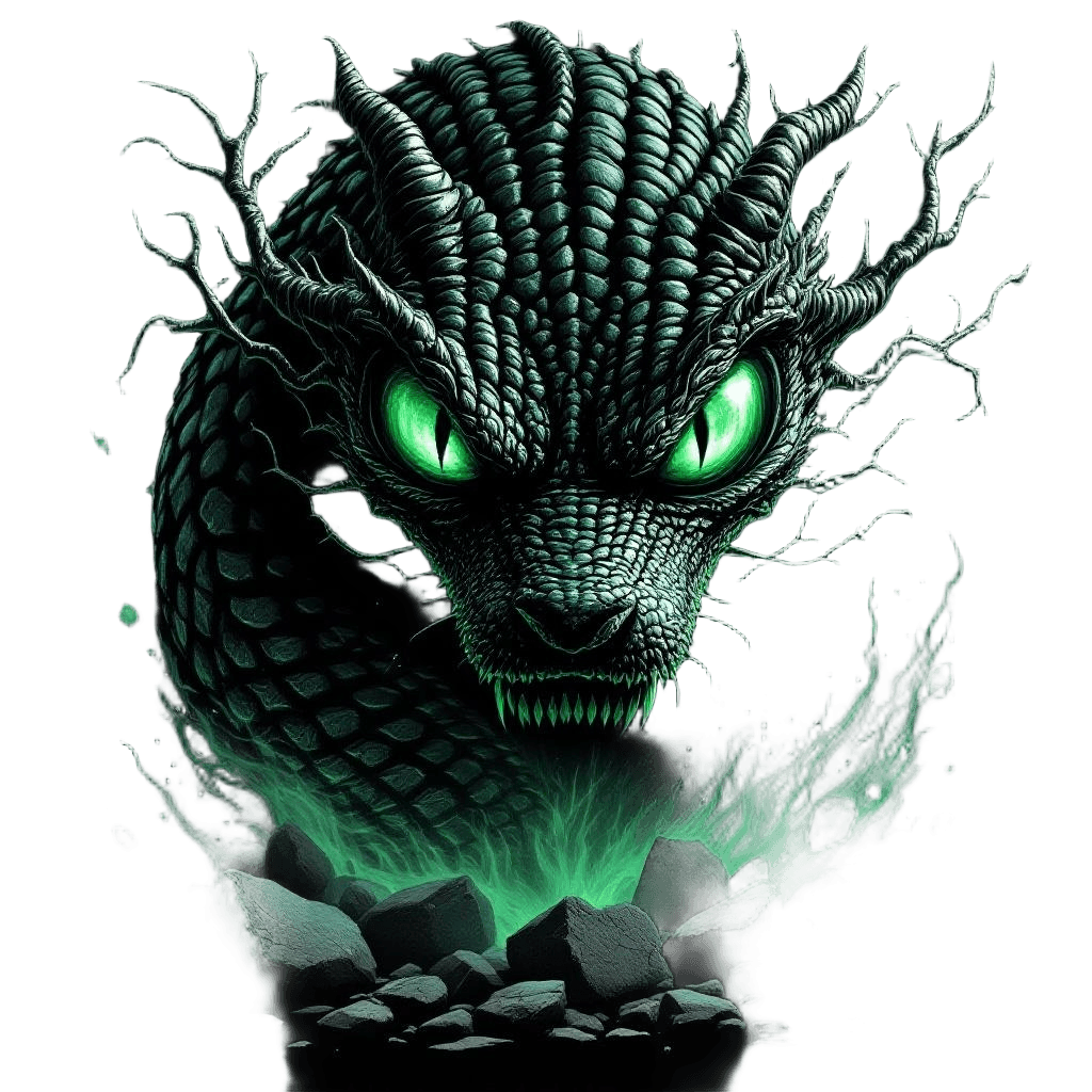 A Basilisk Serpent King with Enormous Emerald Green Eyes That Turn Living Things