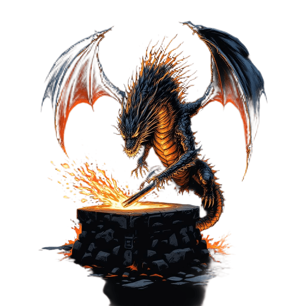 A Dragon Made of Molten Iron in a Blacksmith Forge