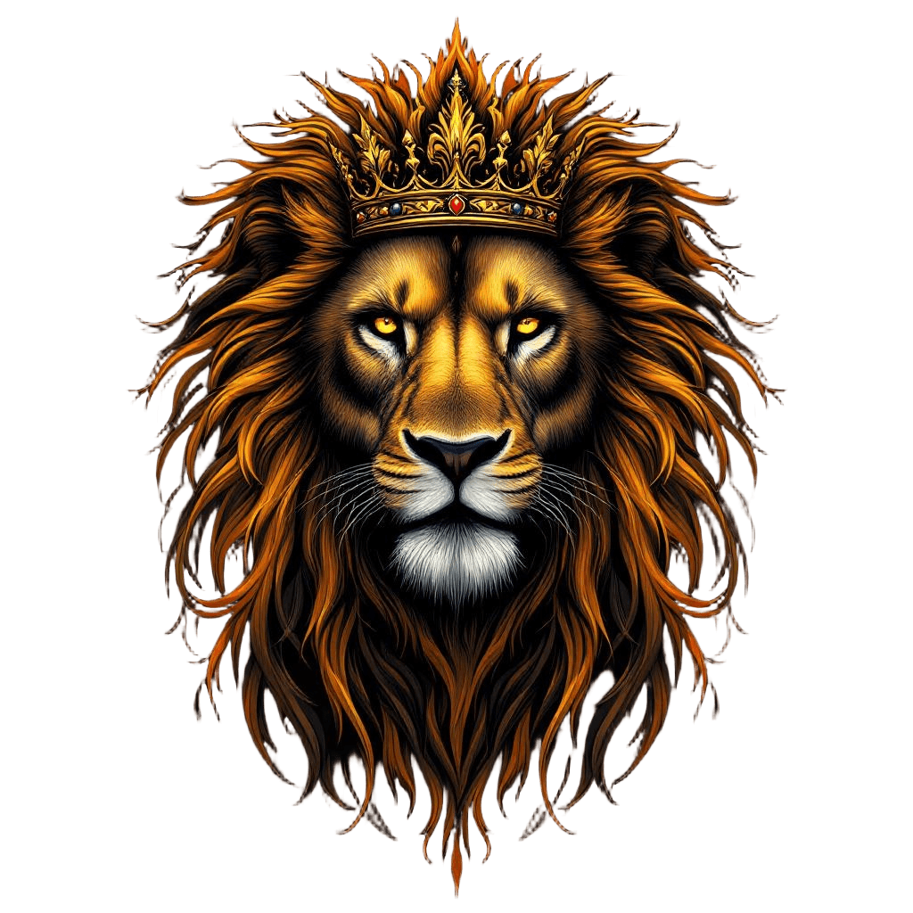 A Majestic Lion Wearing an Ornate Golden Crown