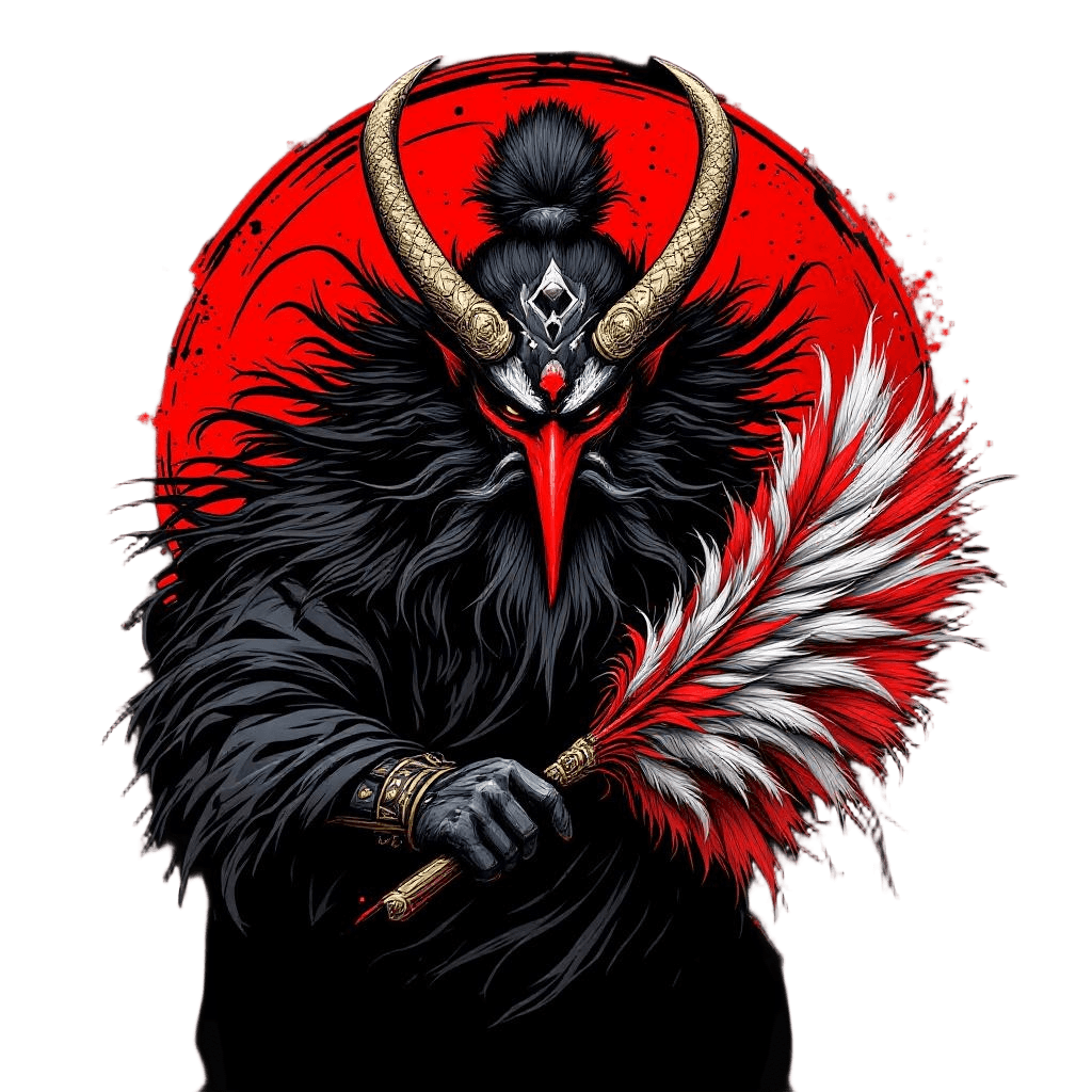 A Tengu Warrior with the Iconic Long Red Nose Mask