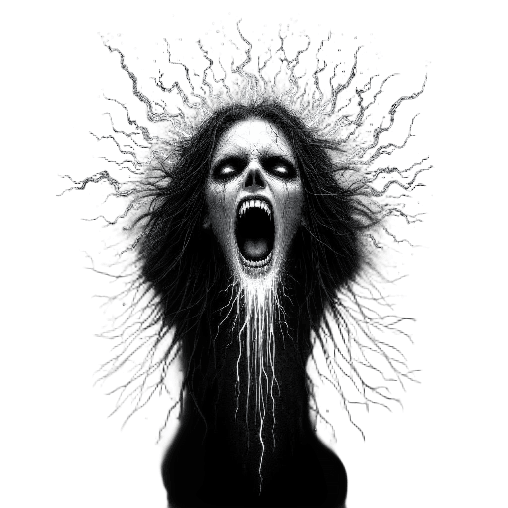 A Banshee Spirit Screaming with Ghostly Energy Waves Radiating From Her Mouth