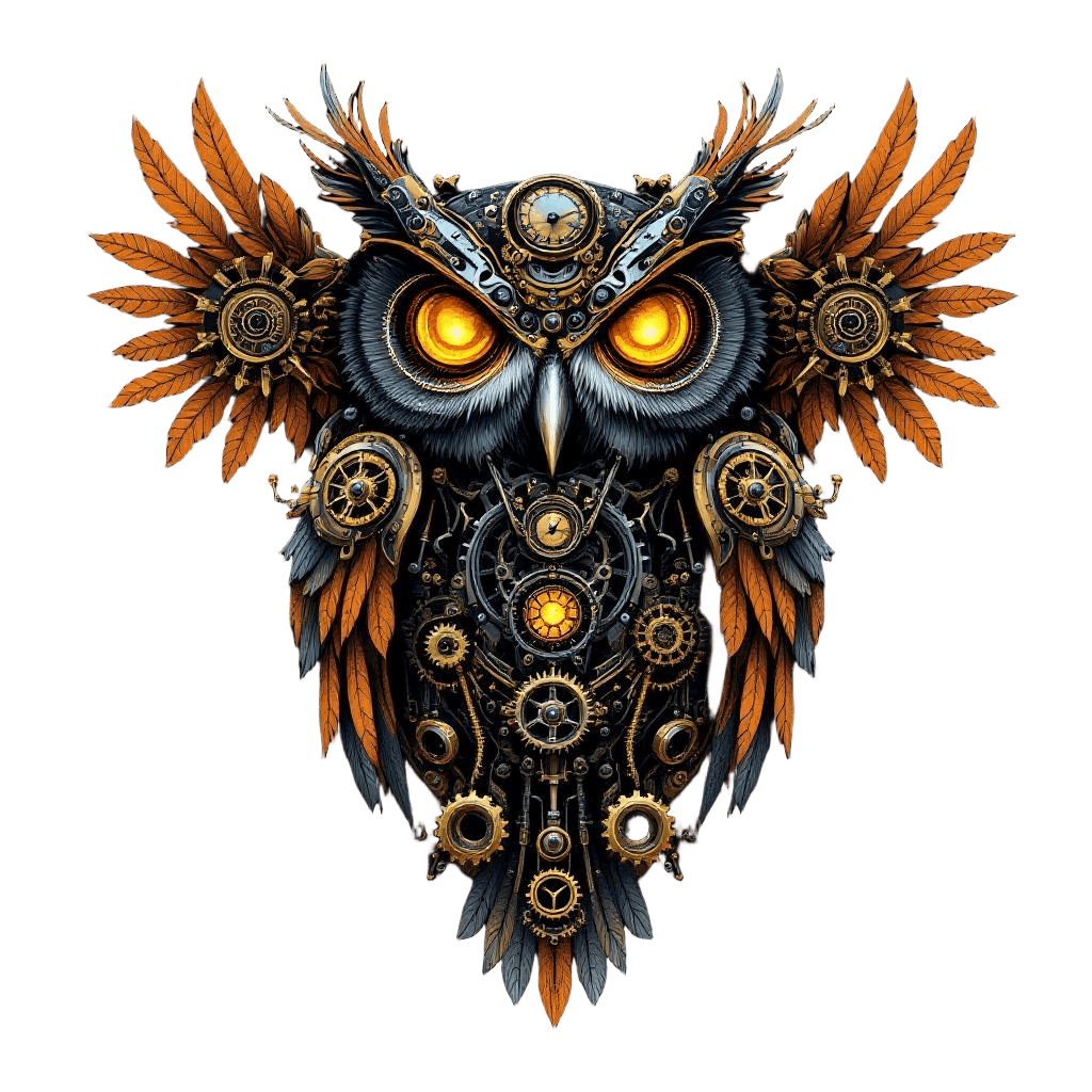 A Mechanical Clockwork Owl with Brass Gears and Copper Feathers