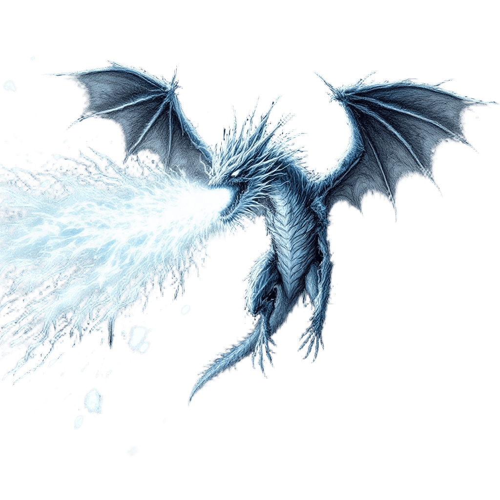 A Frost Wyrm Breathing a Blizzard of Ice and Snow