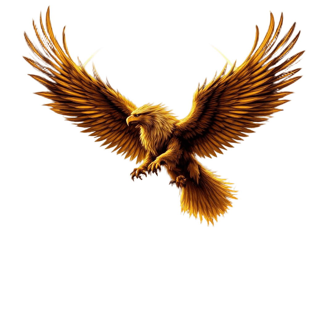 A Golden Griffin Soaring Through a Dramatic Sunset