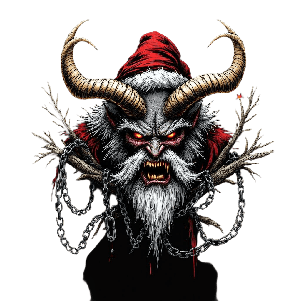 Krampus the Anti-santa with Chains and Birch Branches