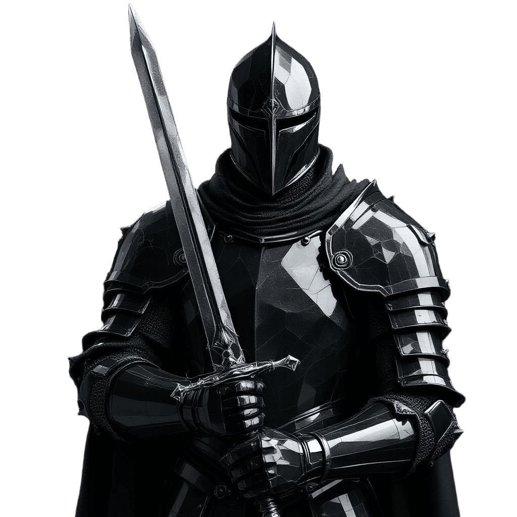 A Knight in Armor Made of Volcanic Obsidian Glass