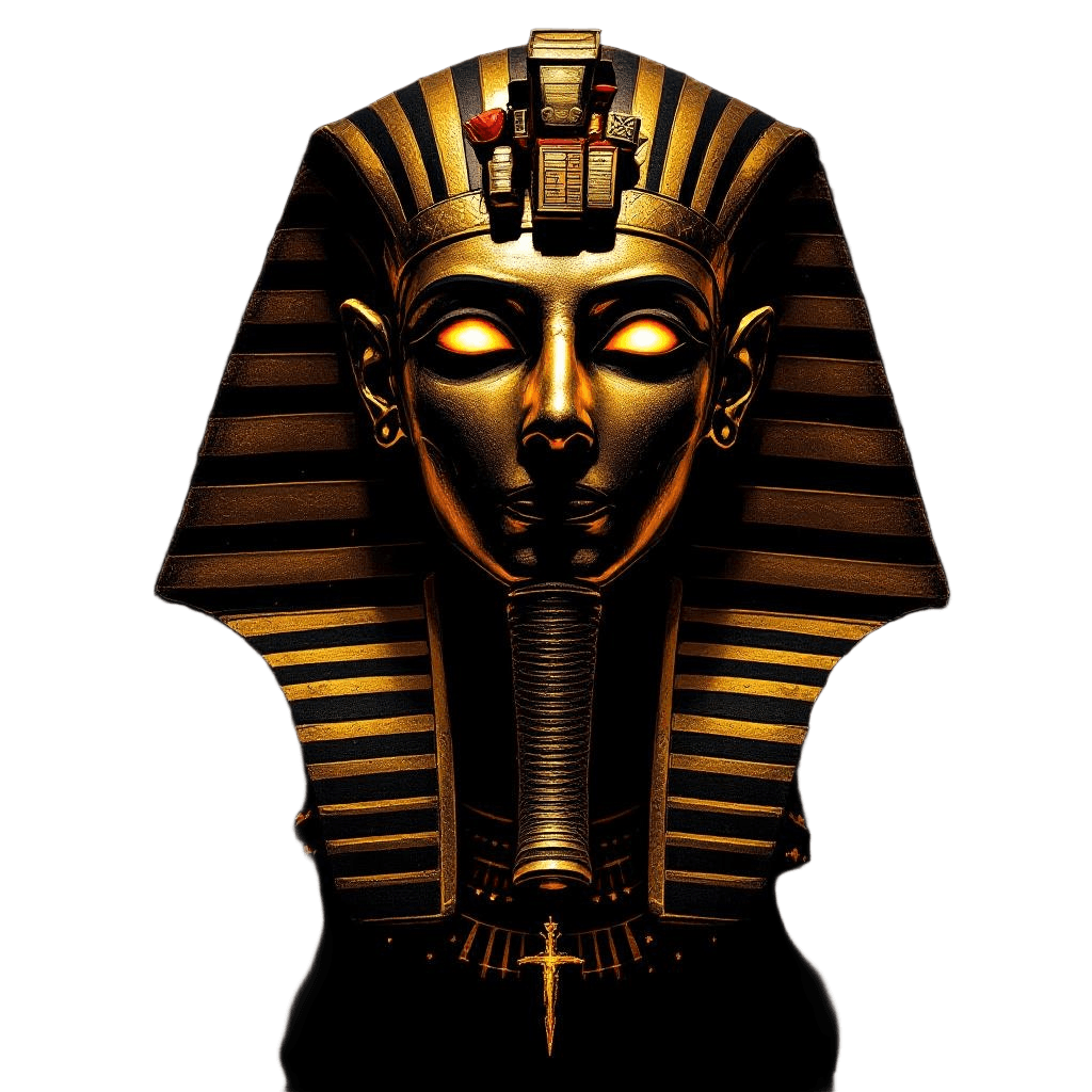 An Egyptian Pharaoh's Golden Death Mask with Glowing Eyes Coming to Life