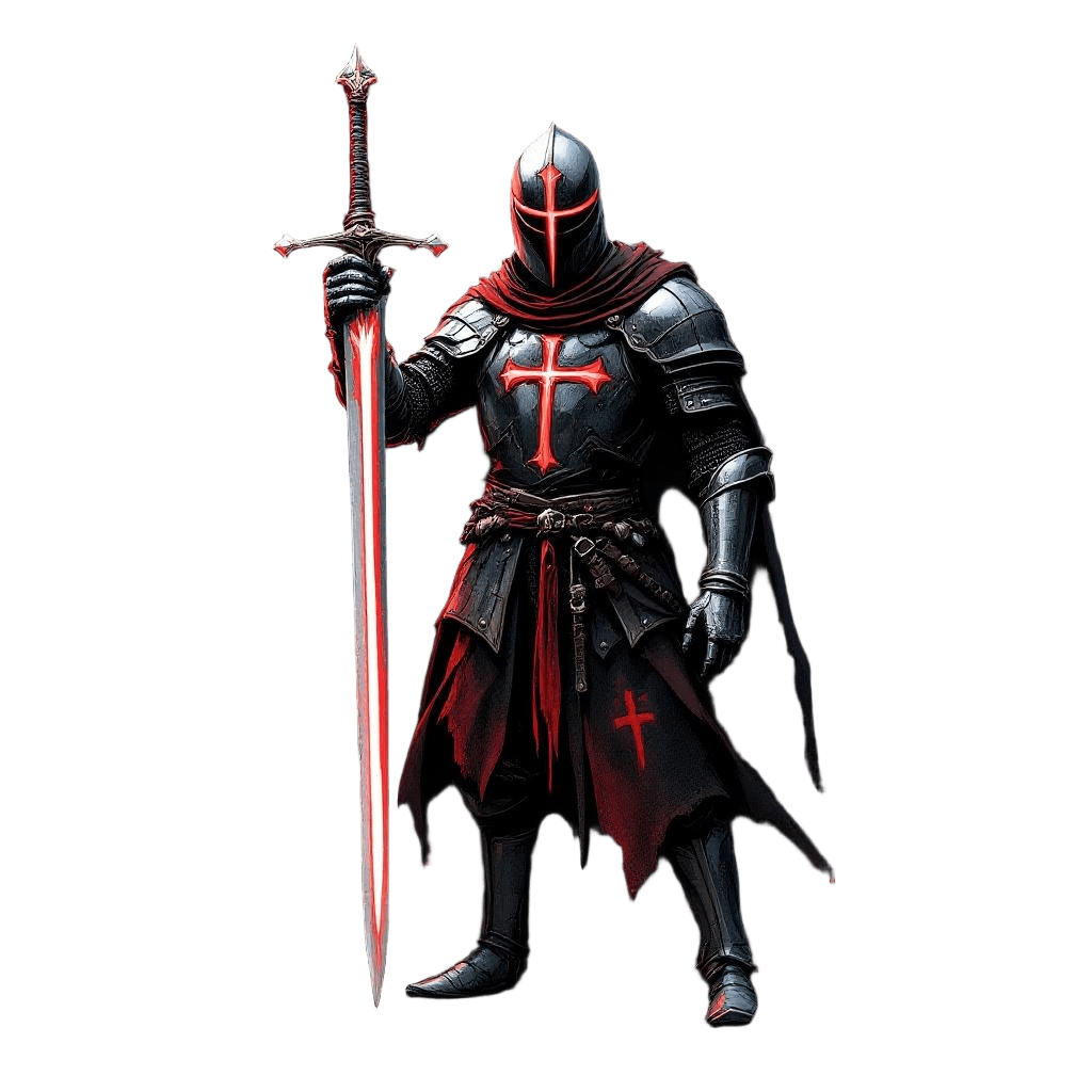 A Templar Knight in Full Crusader Armor with Glowing Red Cross