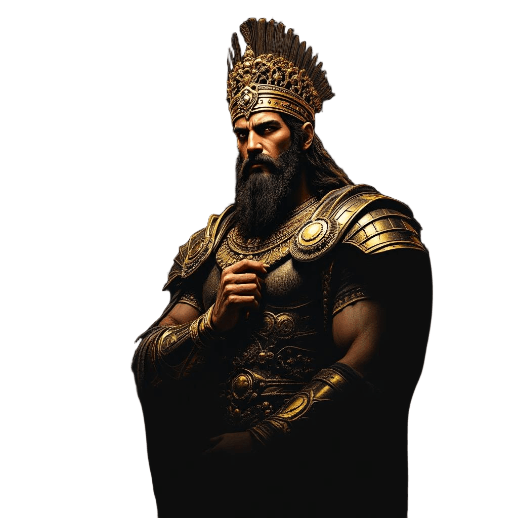 Xerxes the Great Persian King in Golden Armor and Jewelry