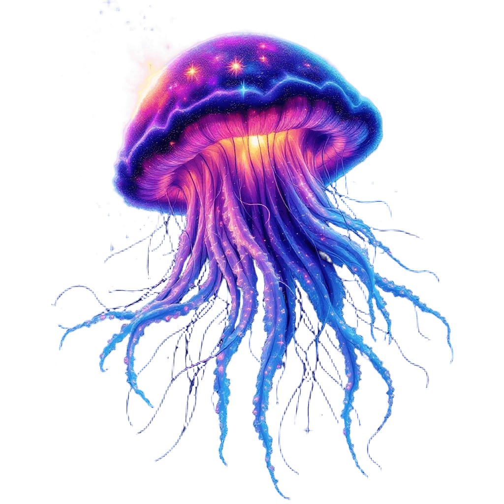 A Massive Cosmic Jellyfish Drifting Through a Colorful Nebula