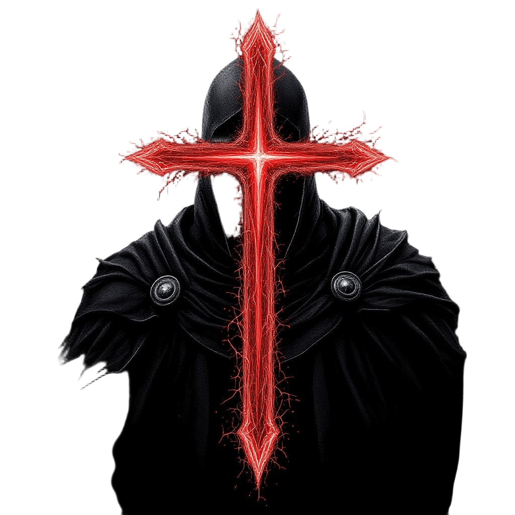 A Dark Templar Knight with a Glowing Crimson Cross on Black Armor