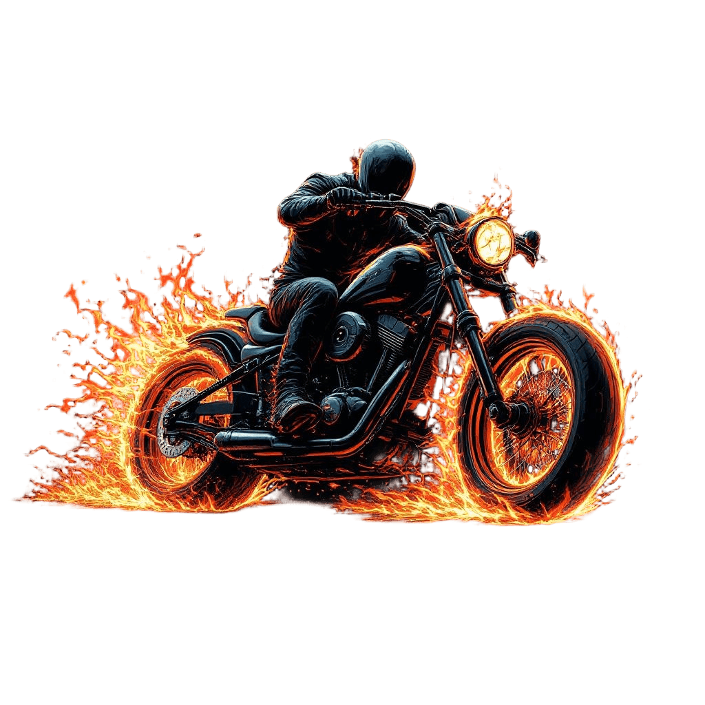 A Flaming Motorcycle Blazing Through Darkness