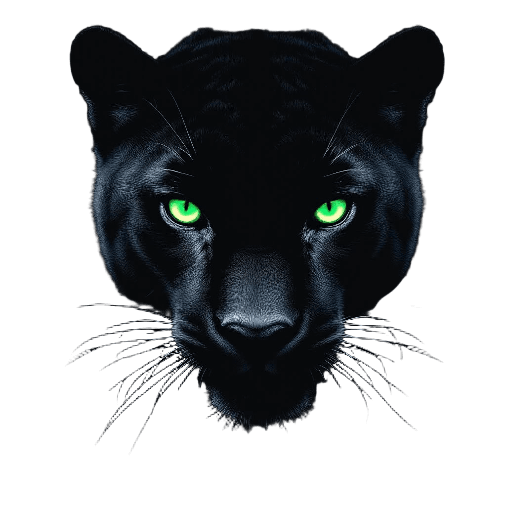 Just the Glowing Green Eyes of a Black Panther in Total Darkness