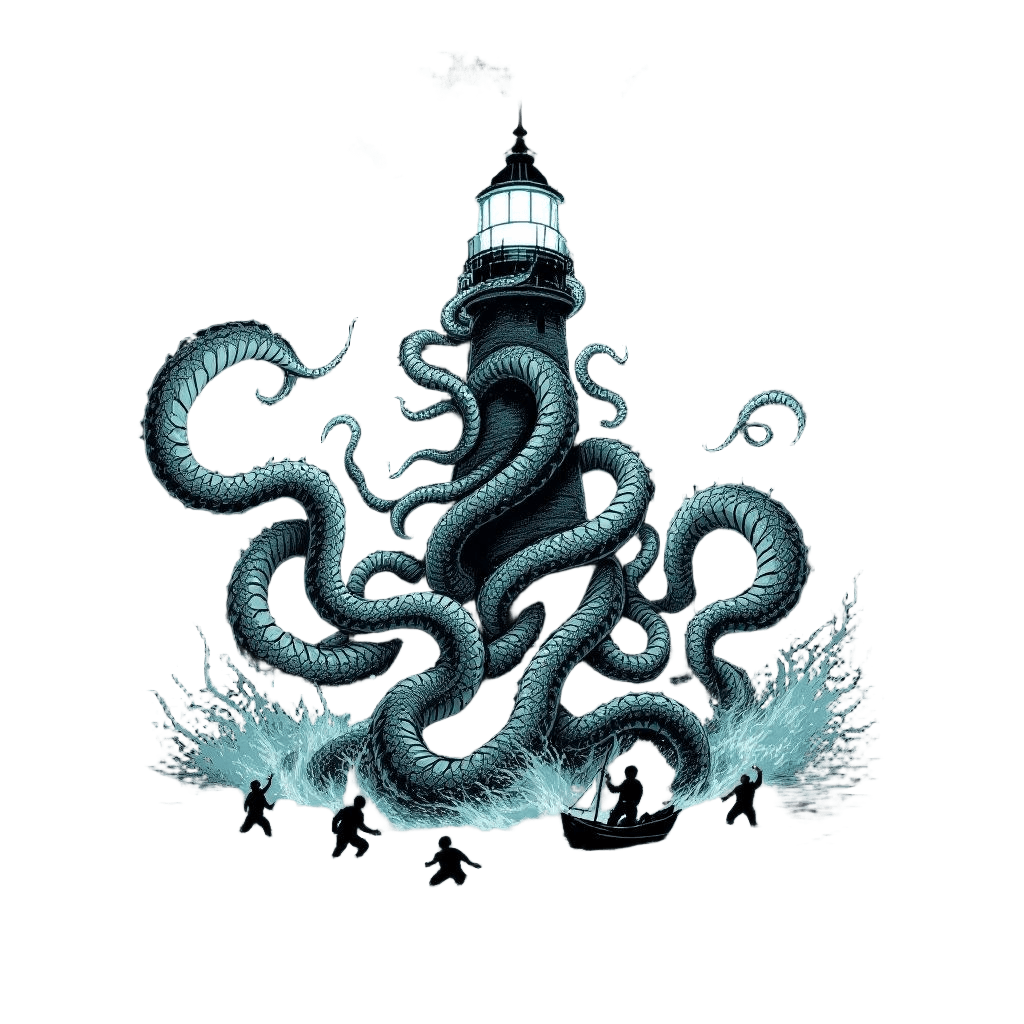 A Kraken Wrapping Its Tentacles Around a Lighthouse