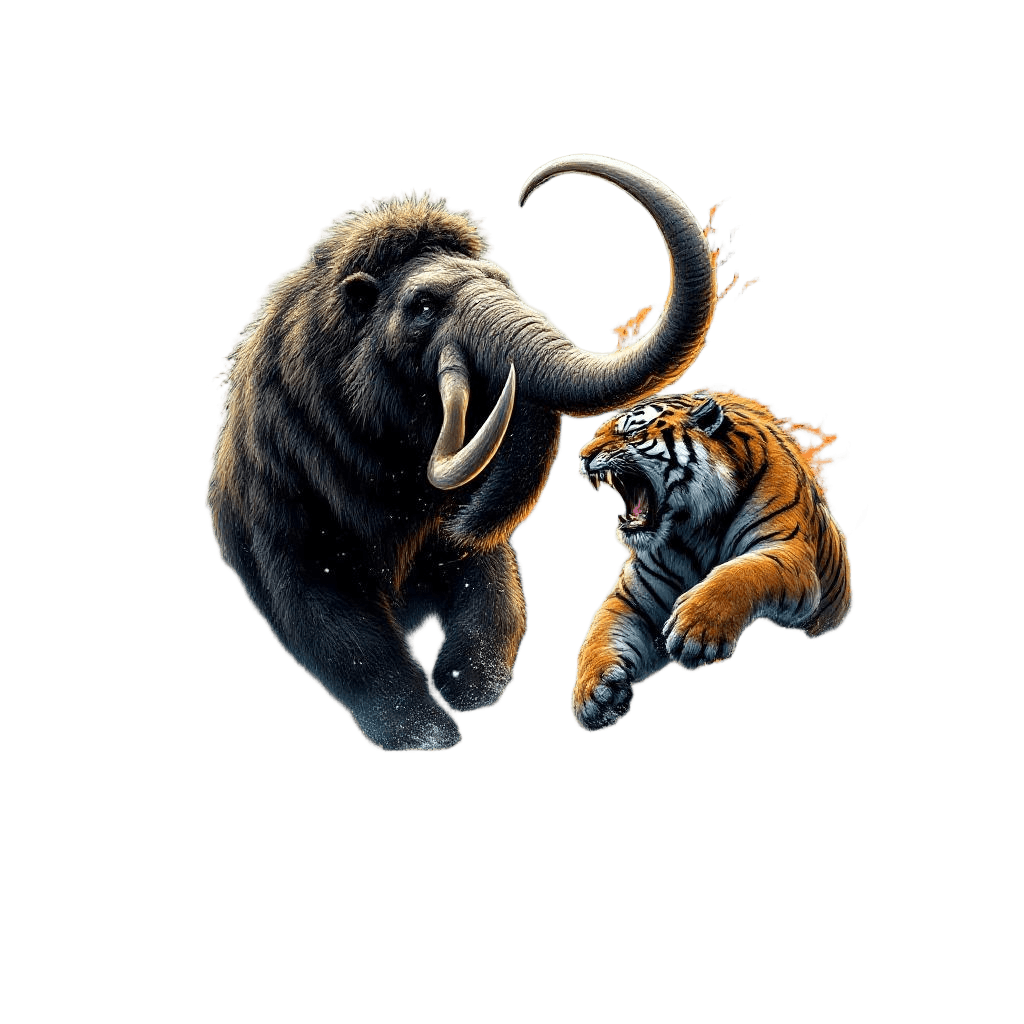 A Woolly Mammoth Battling a Saber-toothed Tiger