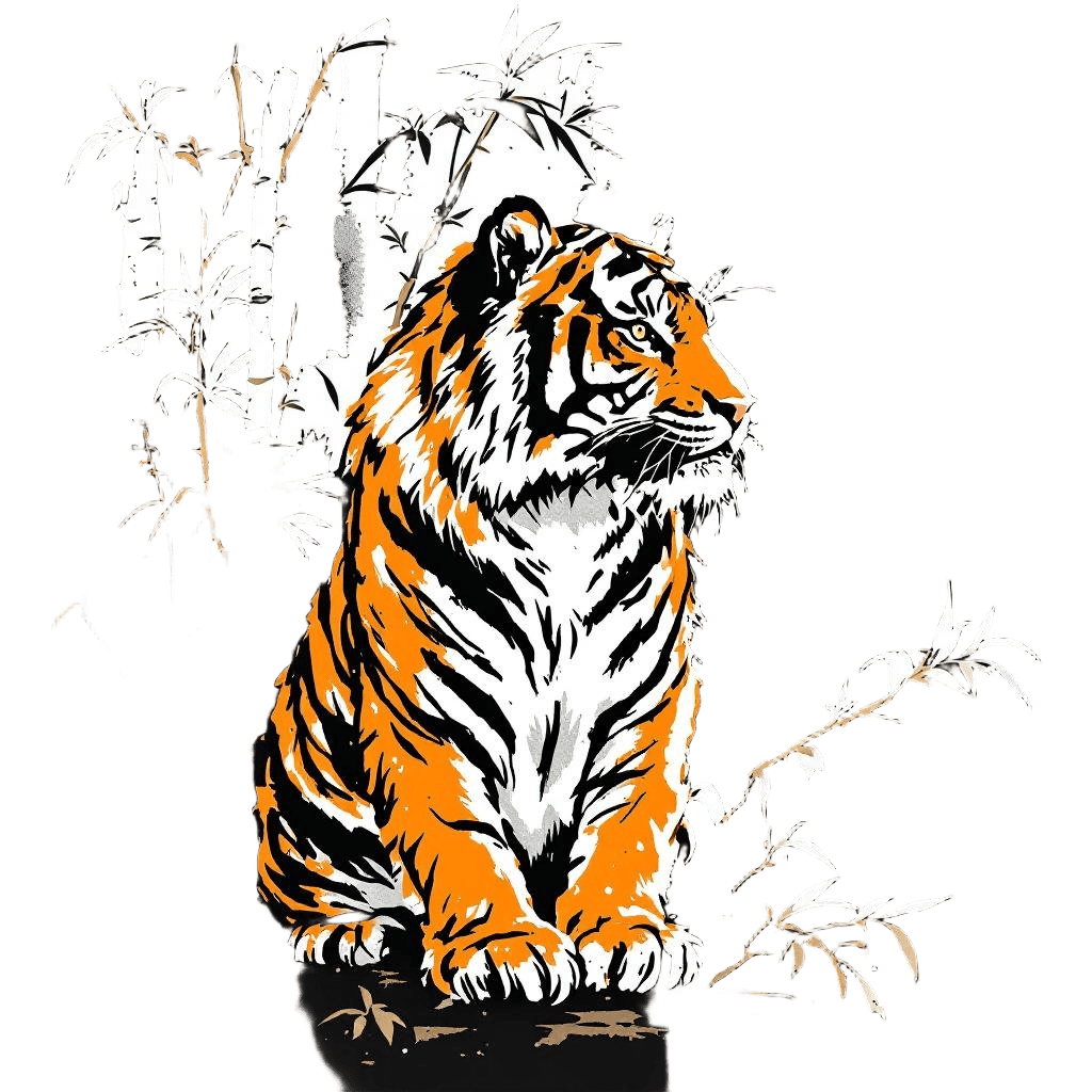 A Tiger Painted in Traditional Chinese Ink Wash Style