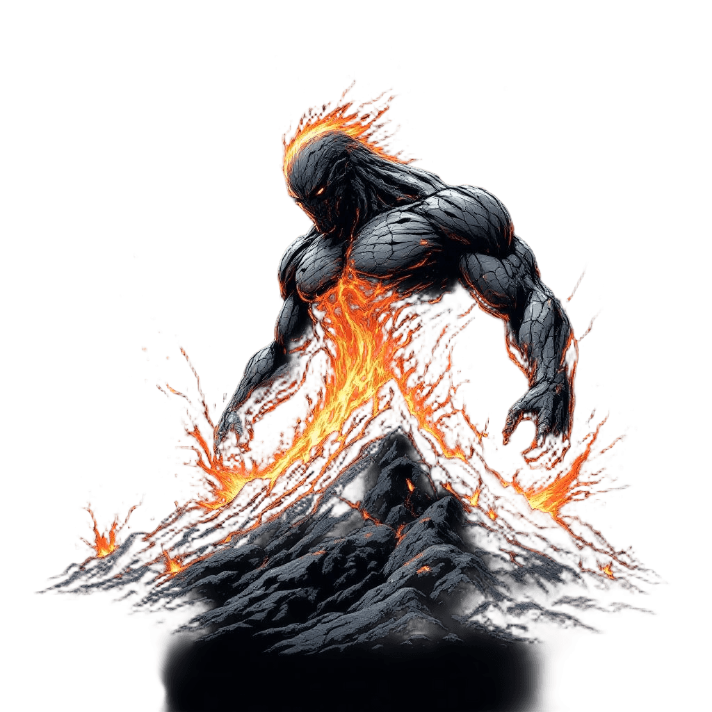 A Massive Titan Emerging From a Volcanic Eruption