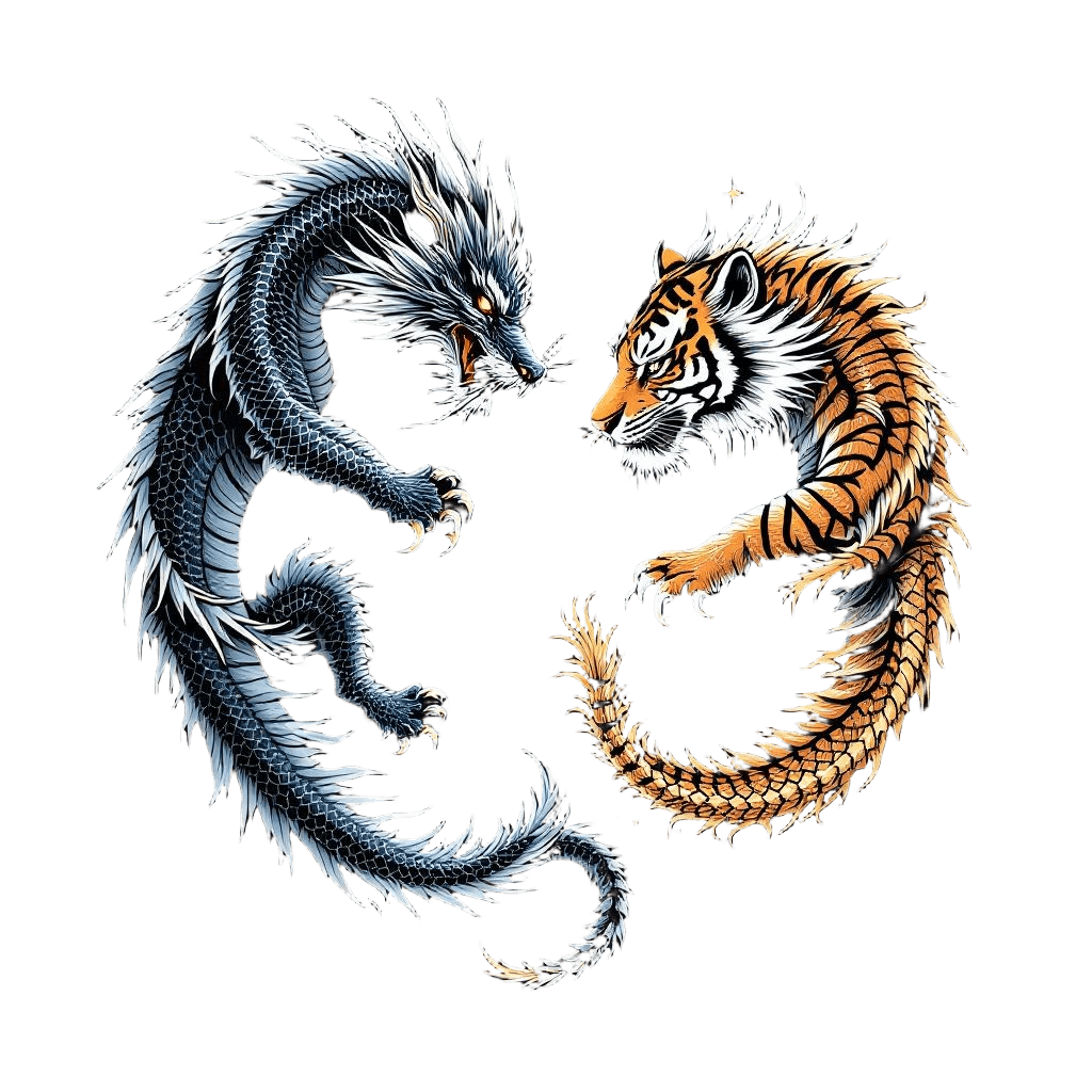 A Dragon and Tiger Forming a Yin-yang Symbol
