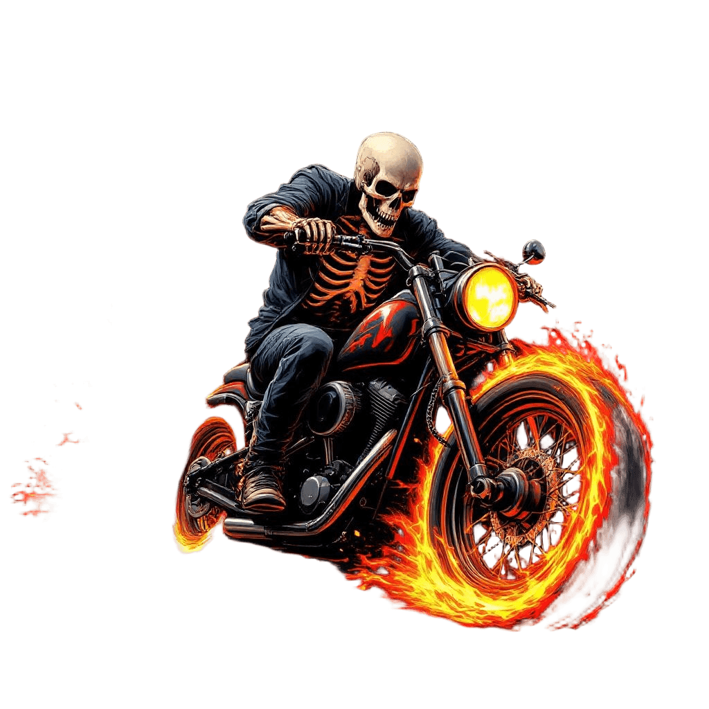 A Skeleton Rider on a Flaming Motorcycle