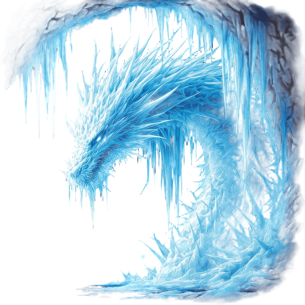 A Dragon Made of Icicles Hanging From a Cave Ceiling