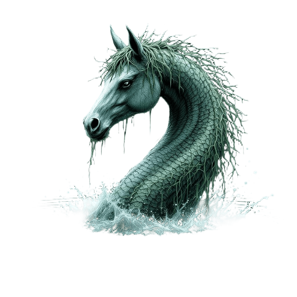 A Kelpie Water Horse Emerging From a Scottish Loch