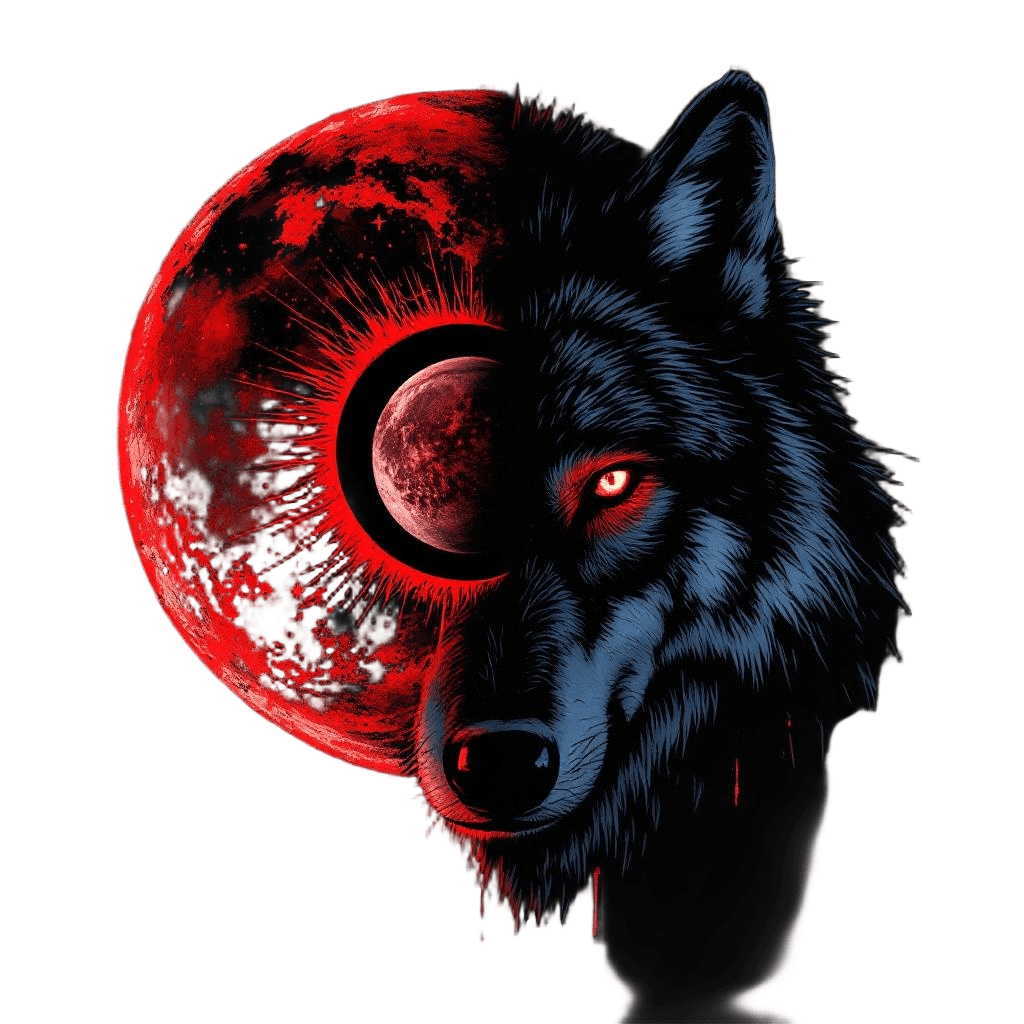 A Wolf with the Lunar Eclipse Reflected in Both Eyes