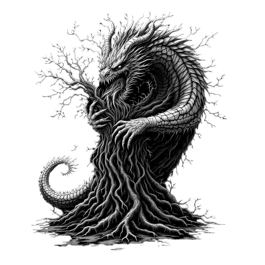 Nidhogg the Dragon Gnawing at the Roots of Yggdrasil