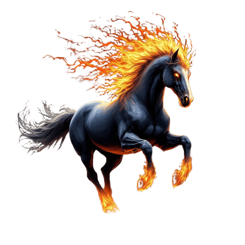 A Nightmare Horse with Flaming Mane and Hooves
