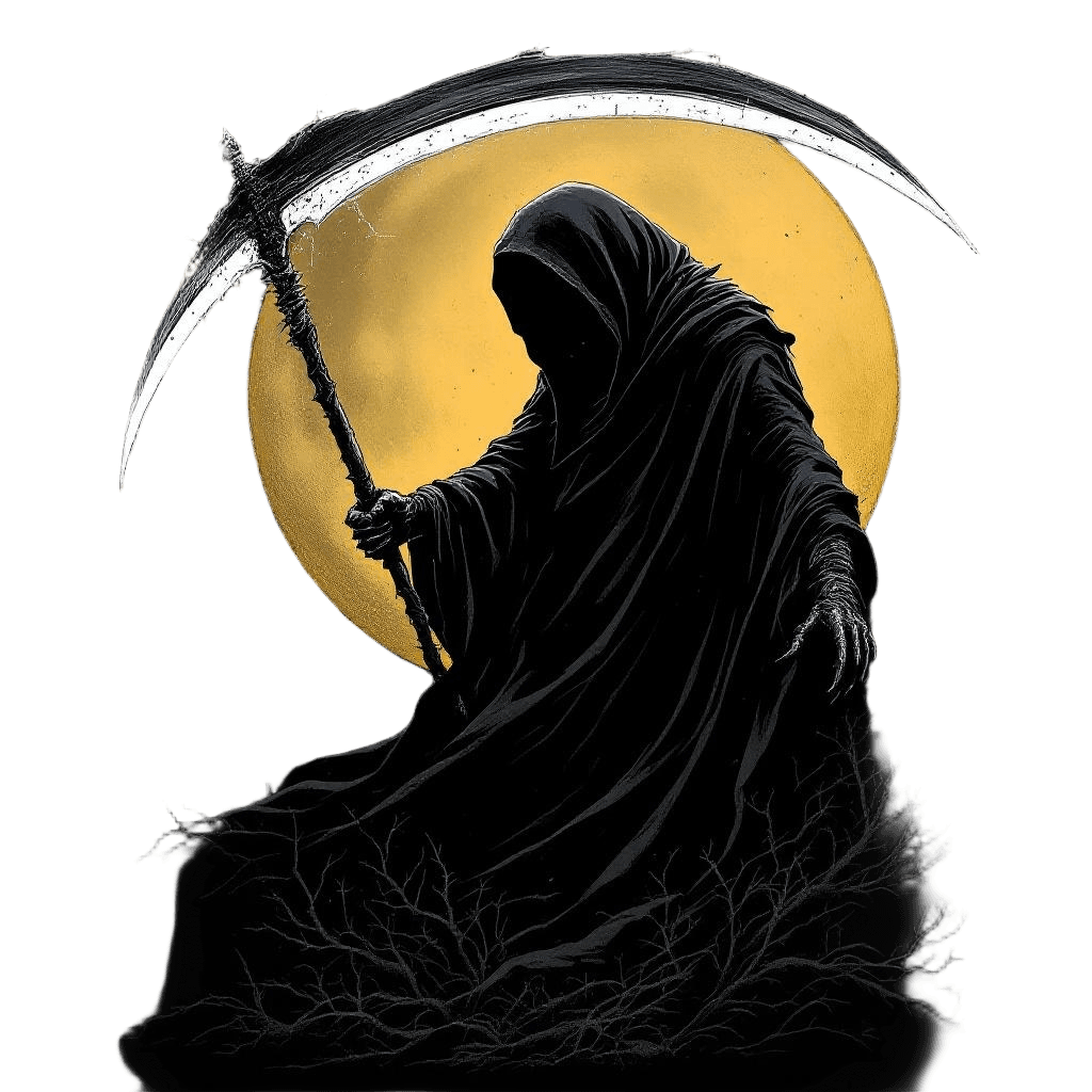 The Grim Reaper's Scythe Catching Moonlight