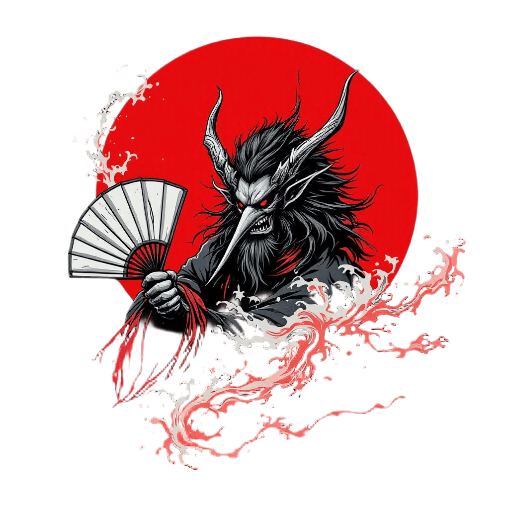 A Tengu Long-nosed Demon Wielding a Fan That Creates Hurricanes