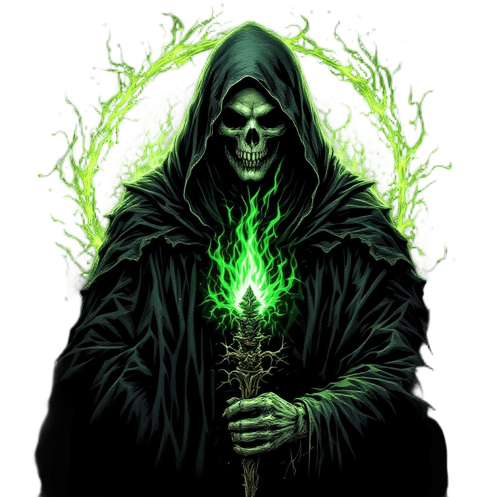 A Lich Surrounded by Green Necromantic Fire