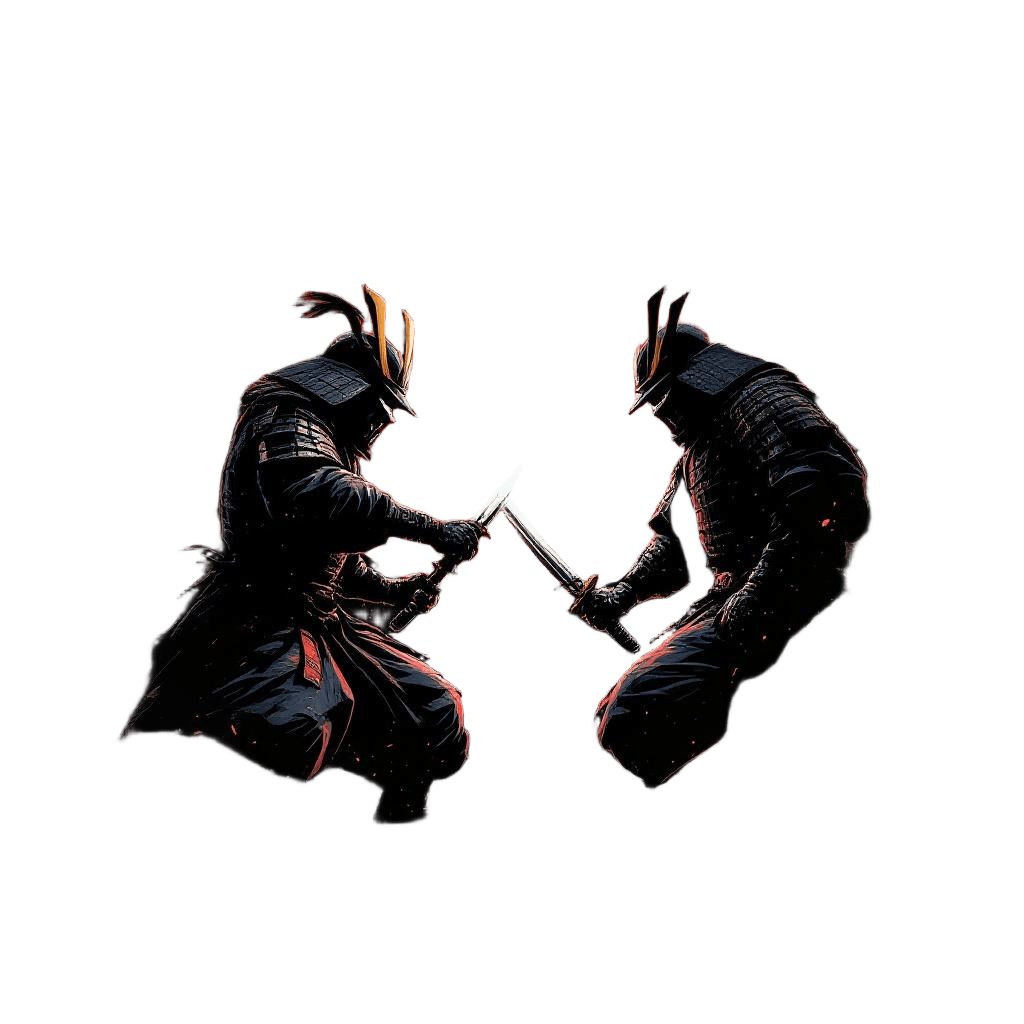 Two Samurai Locked in a Katana Duel Under a Blood Red Moon