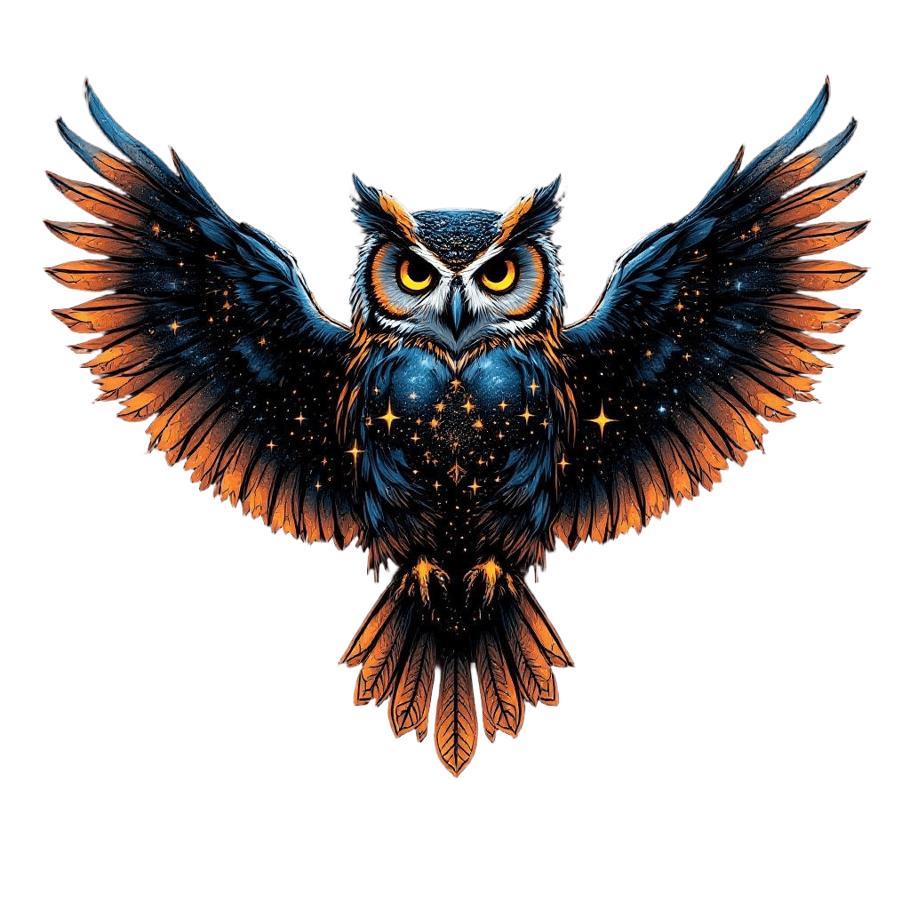 An Owl with Galaxy Wings Spreading Across the Night Sky