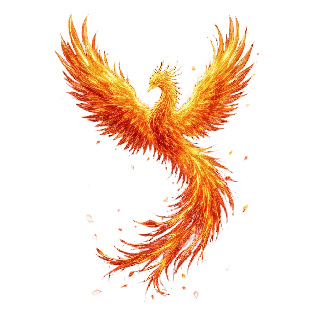 A Phoenix Made of Crystals Shattering and Reforming Through Fire