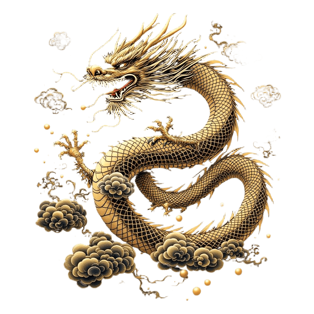 A Chinese Imperial Five-clawed Dragon in Gold