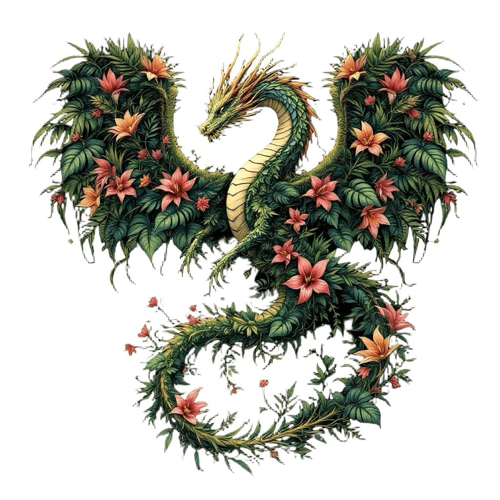 A Dragon with Wings Made of Tropical Vines and Flowers