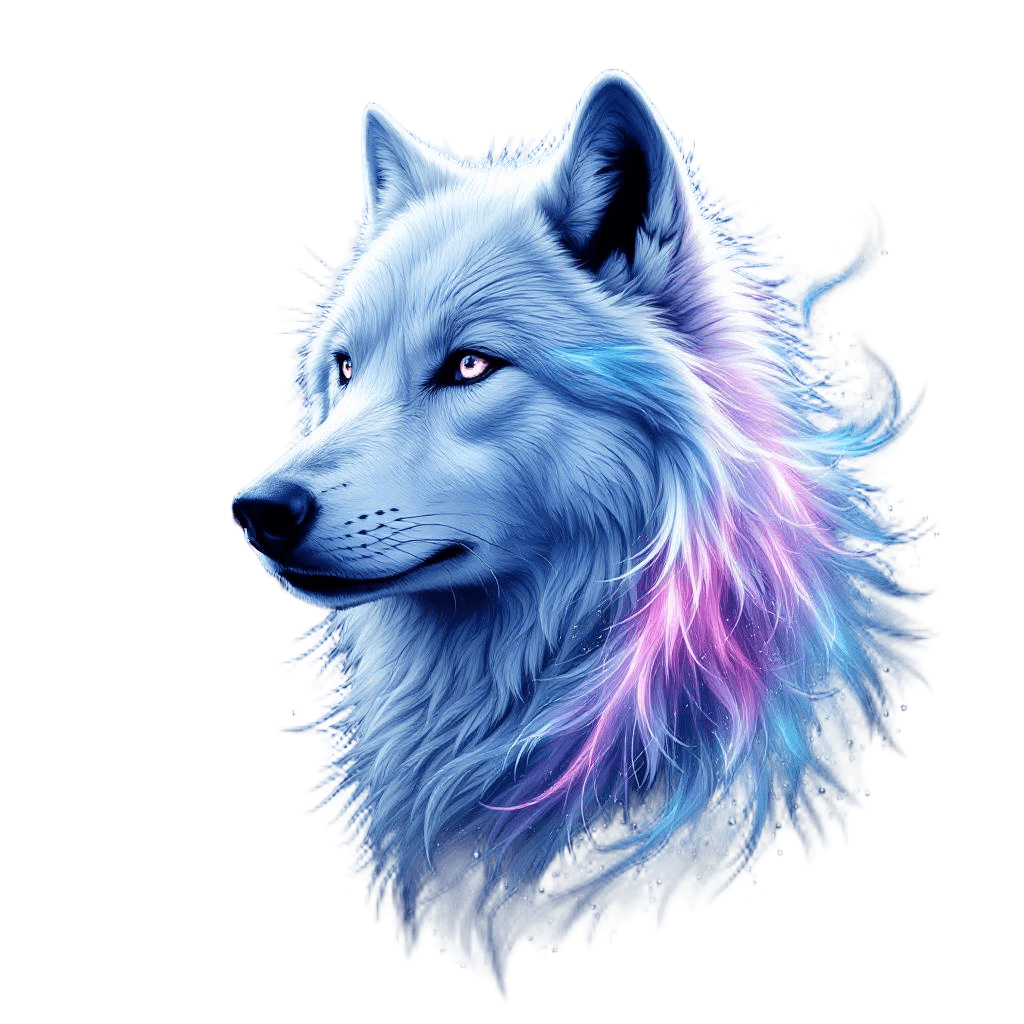 A White Wolf with Northern Lights Aurora Flowing Through Its Fur