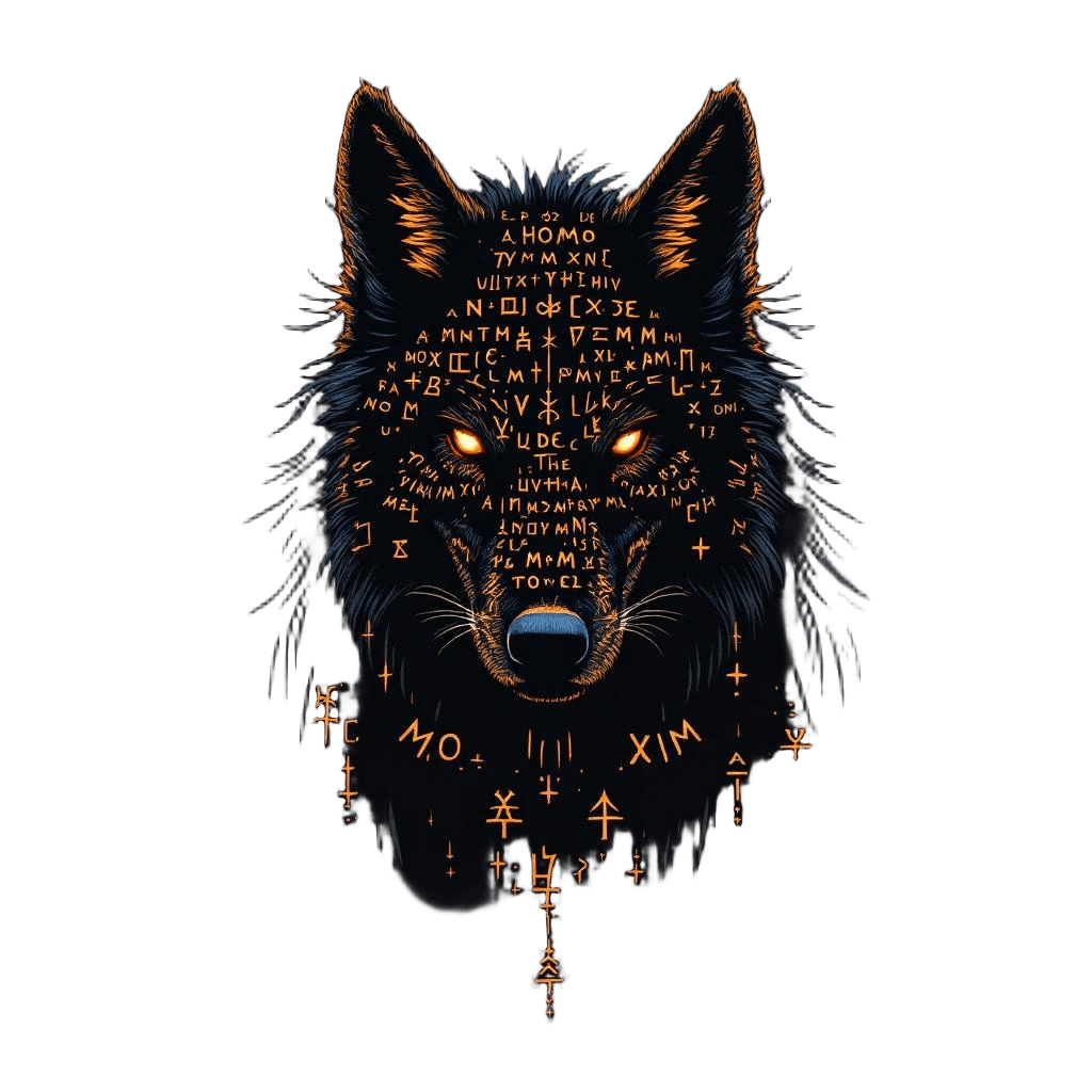 A Wolf Covered in Glowing Norse Runes
