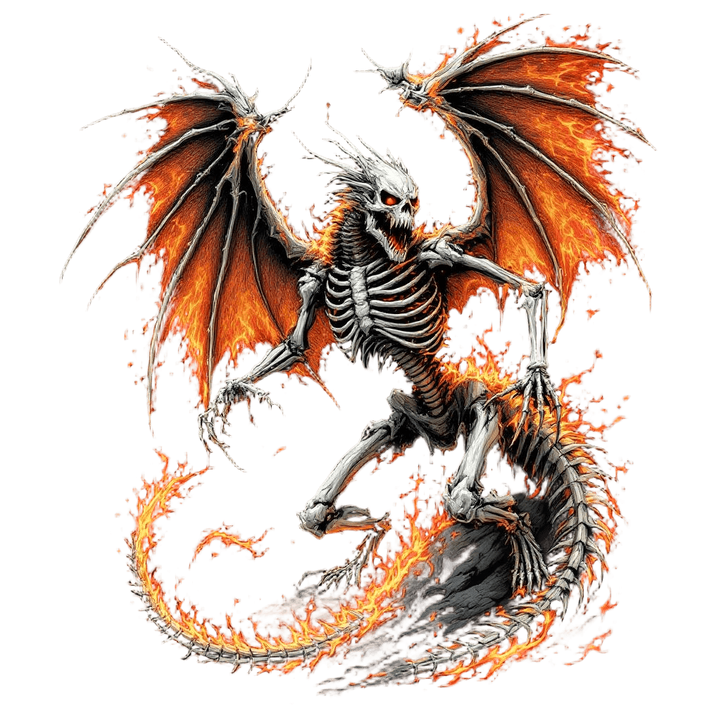 A Dragon Skeleton Reanimated with Spectral Fire